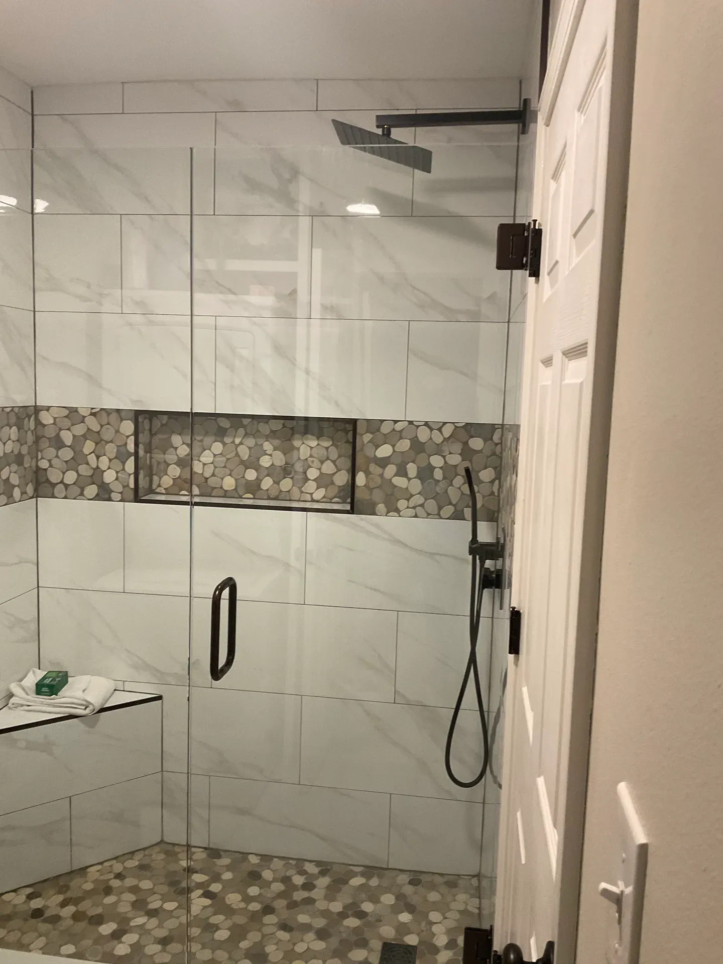 walk in shower with washer and dryer 
