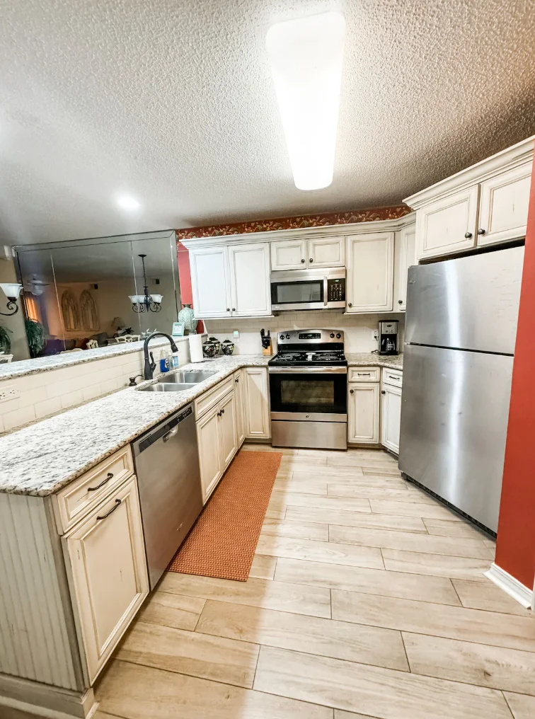 Newly remolded kitchen with everything you need to make meals.