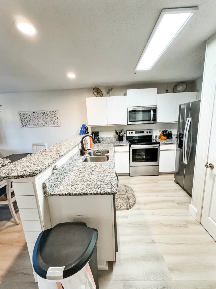 Kitchen is equipped with everything needed to make meals. There is also a washer/dryer in the kitchen