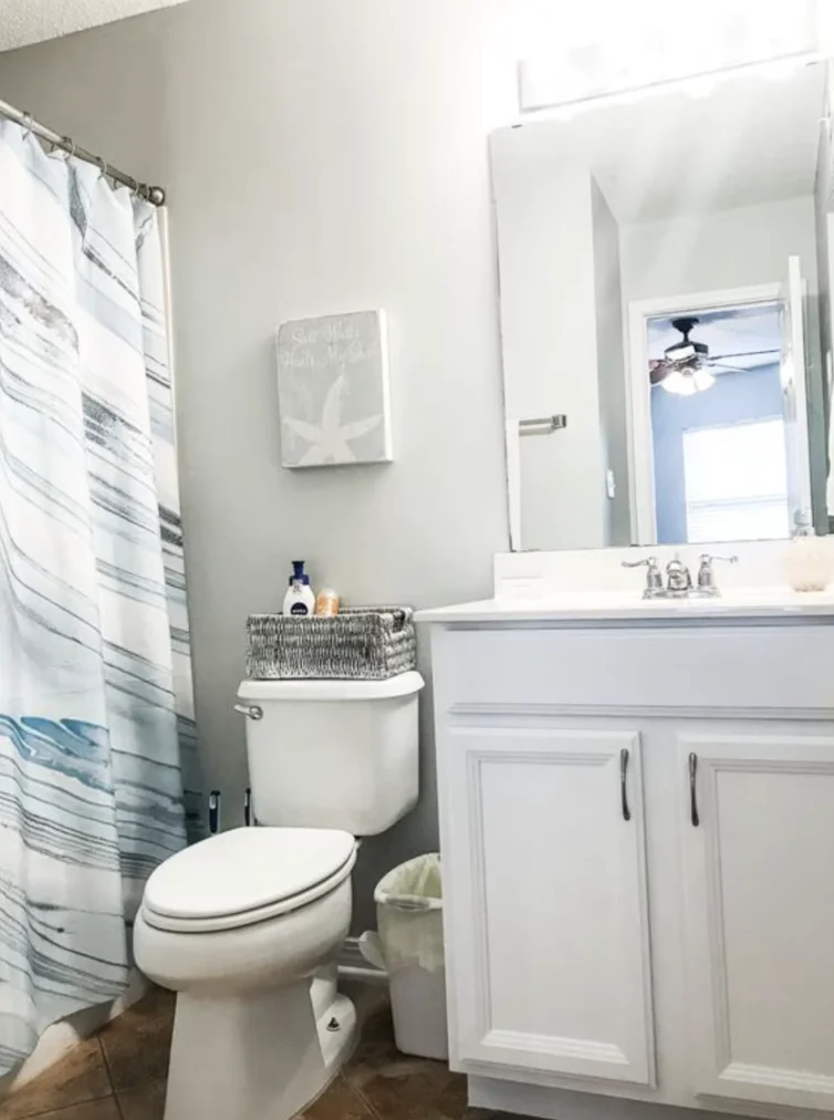 Guest bathroom (entry through the hallway or the guest bedroom)