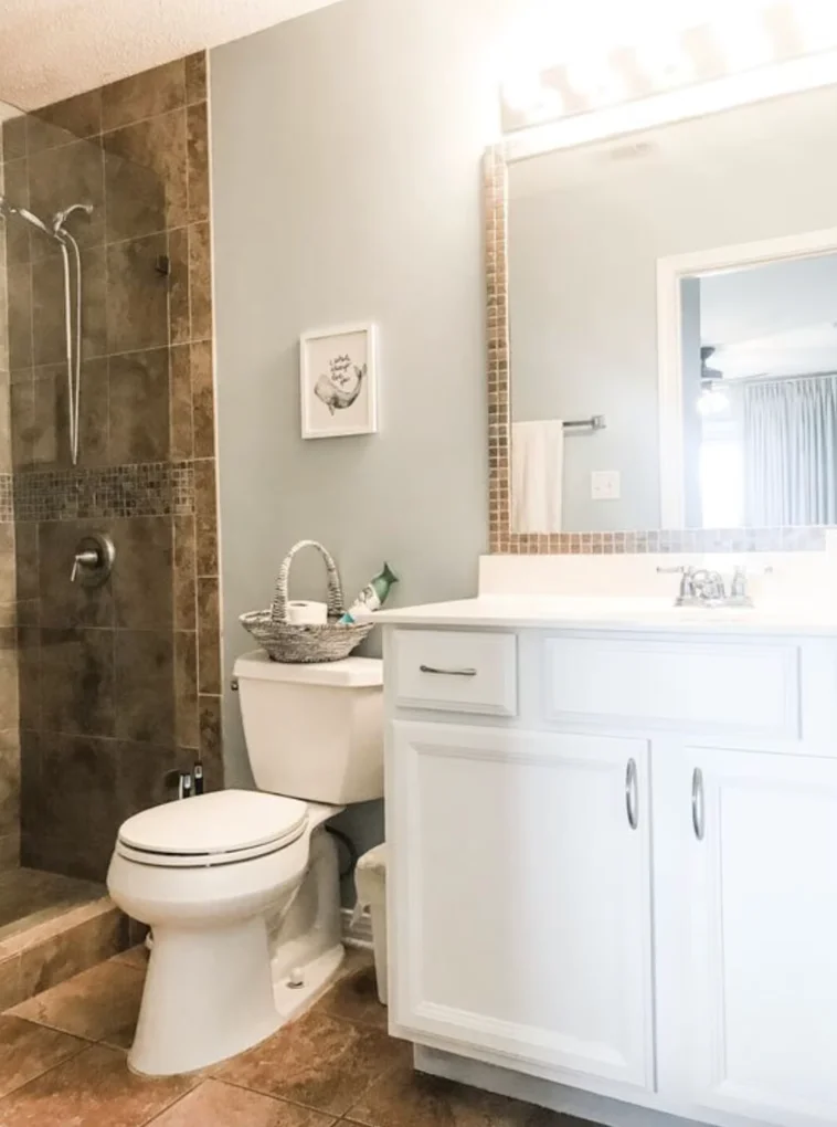 This the primary bathroom (connected to primary bedroom) with a walk in shower