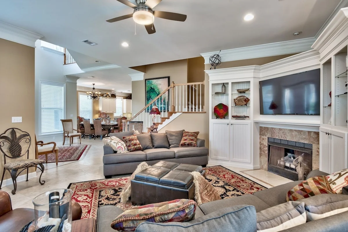 Downstairs has room for all to dine and lounge in large dining and living rooms