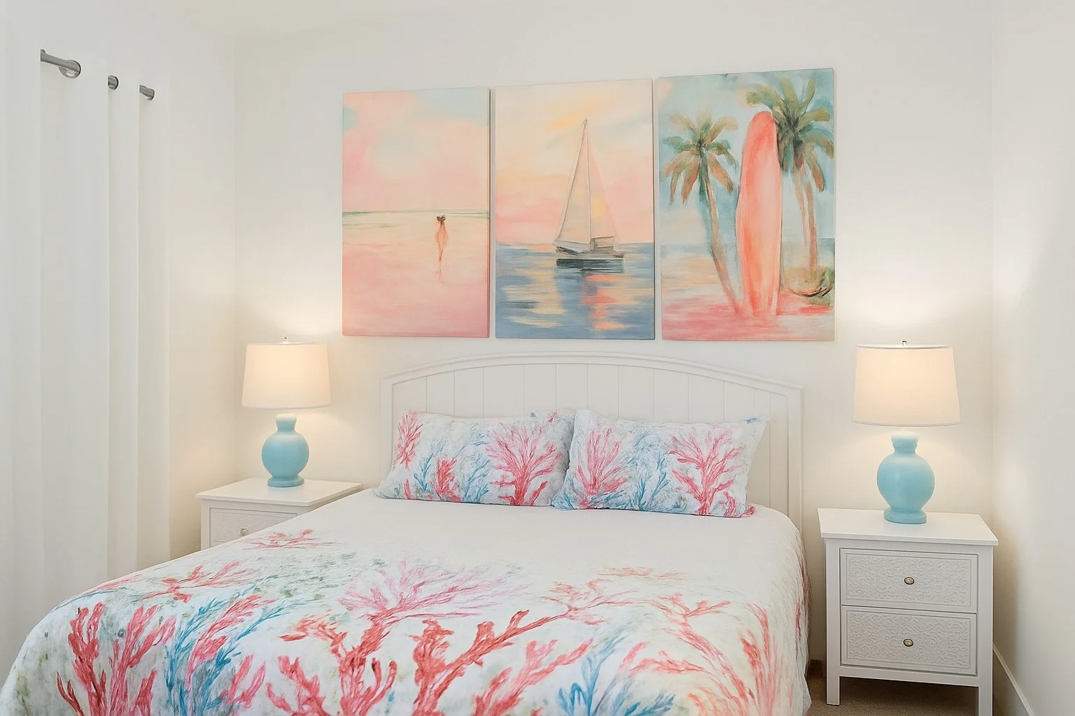 The guest room has the perfect blend of beachy colors that energize you during the day & relax you at night!