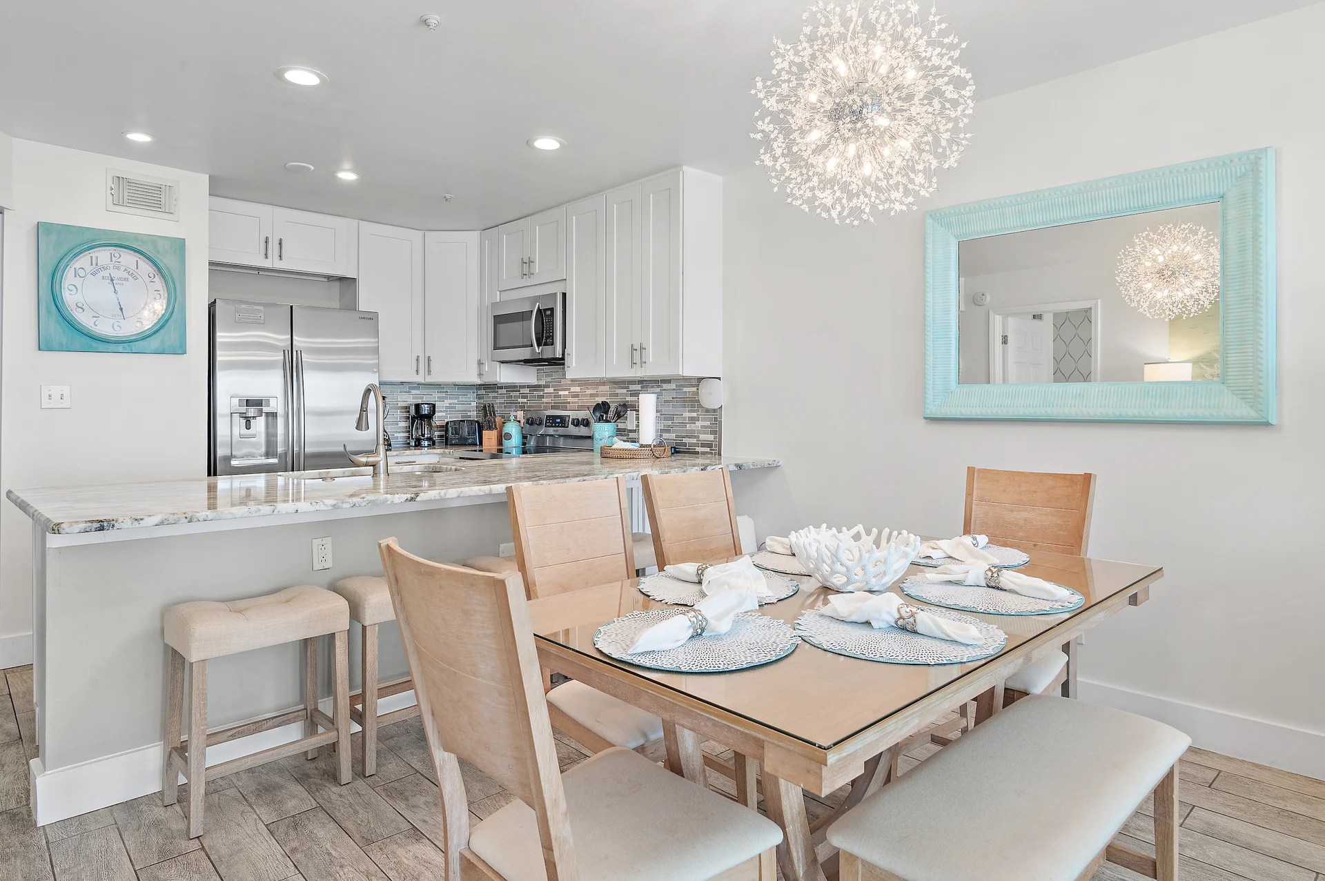 The Dining Room has seating for 6, plus 4 bar stools.  Counter space for breakfast bar is huge!