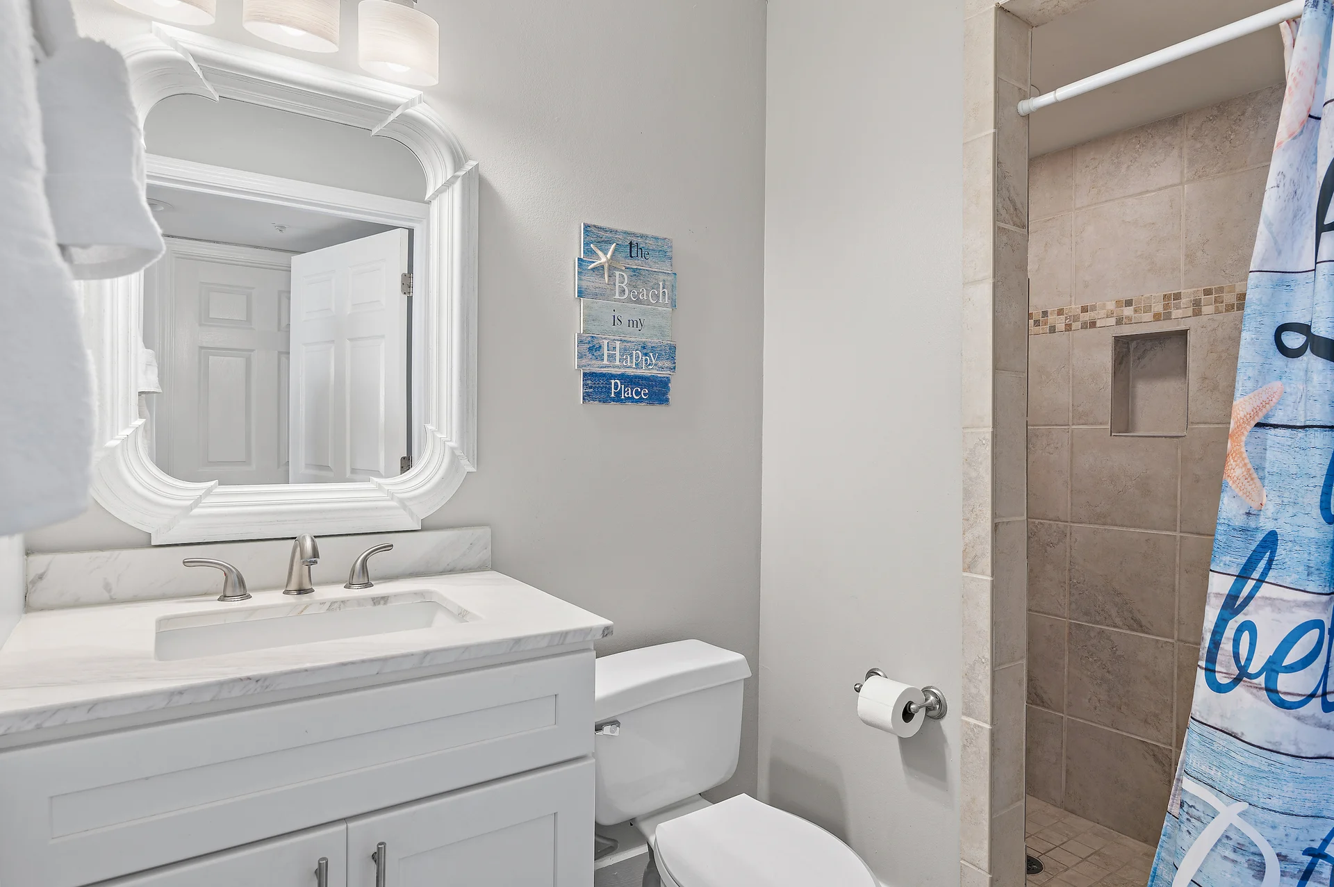 The Guest Bathroom has a walk-in shower!