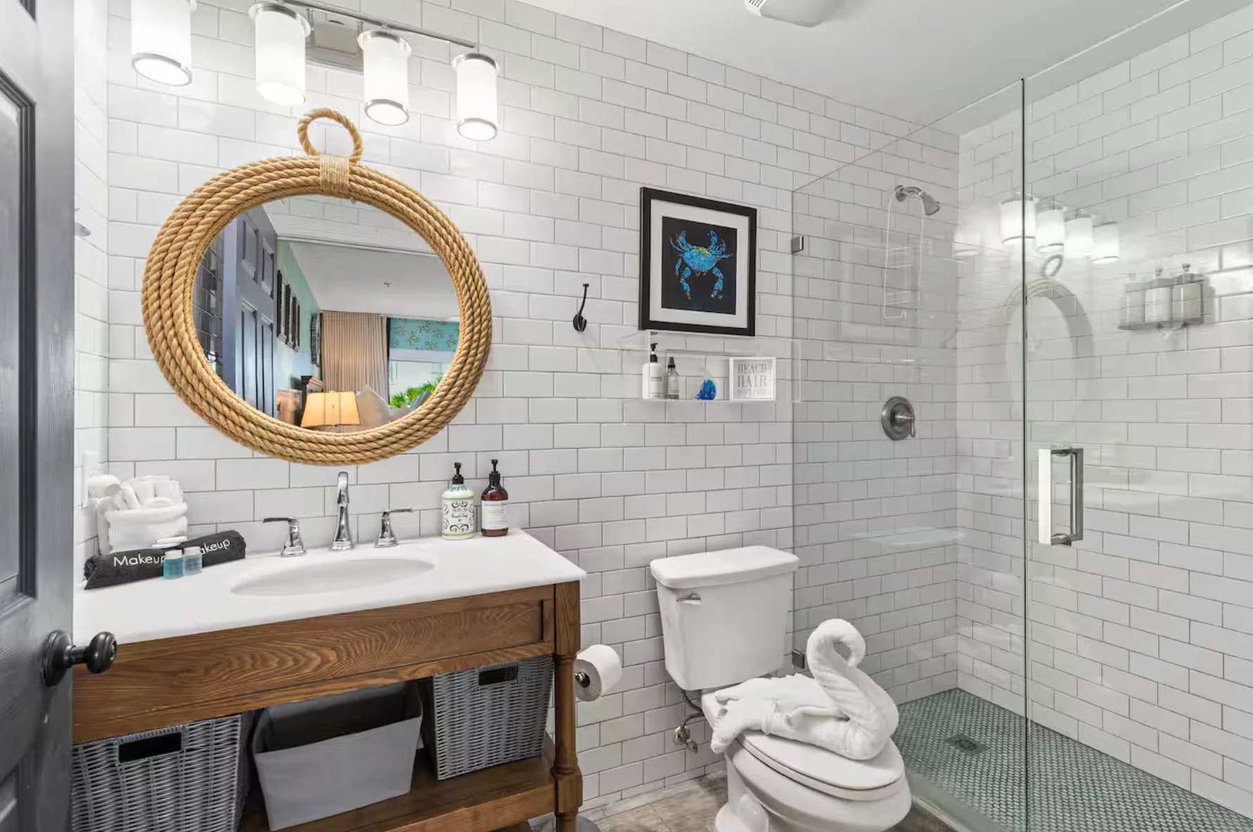 Walk in shower in ensuite with all of your spa needs including luxury hotel soaps for your stay!